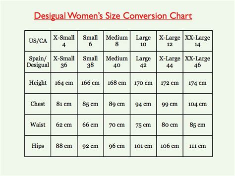 desigual sizing|desigual size chart.